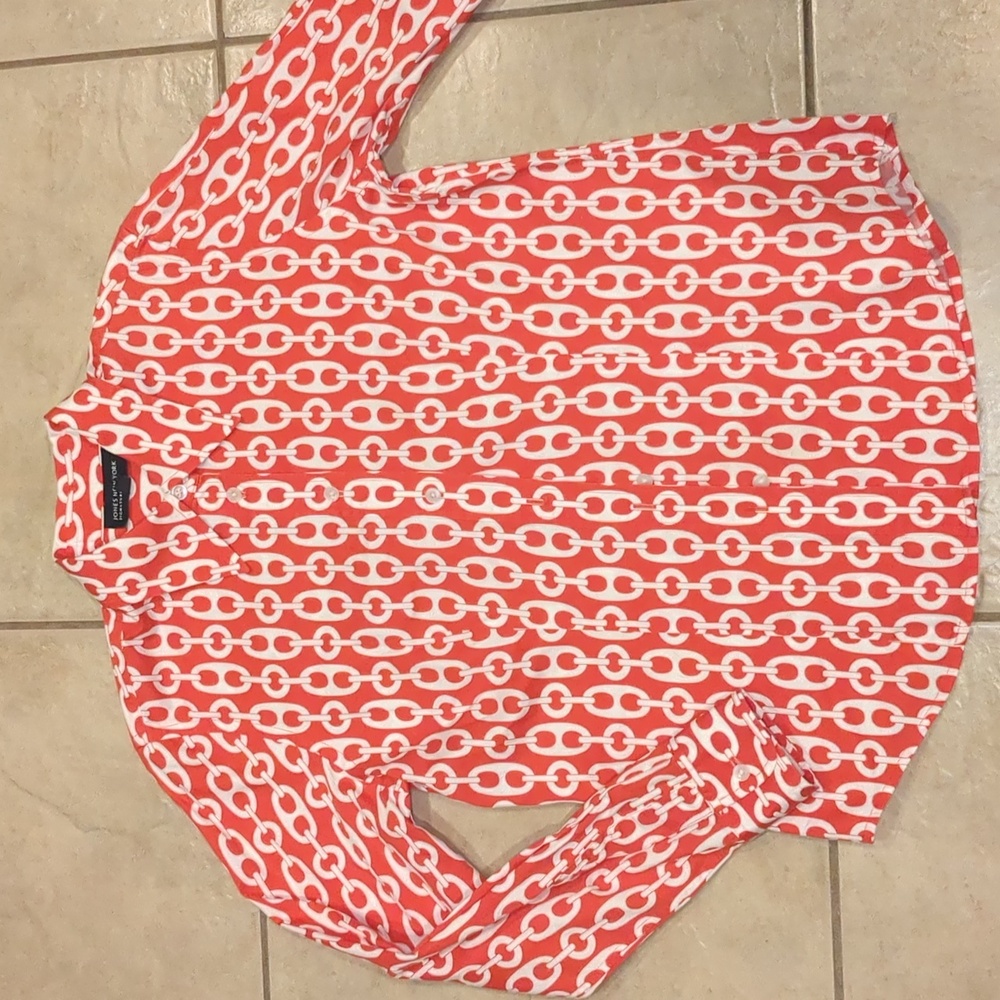 Jones New York Signature Button Up Shirt Blouse Chain Print Size Small